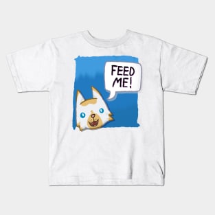 Feed Me! [Flame Point Cat With A Blue Background] Kids T-Shirt